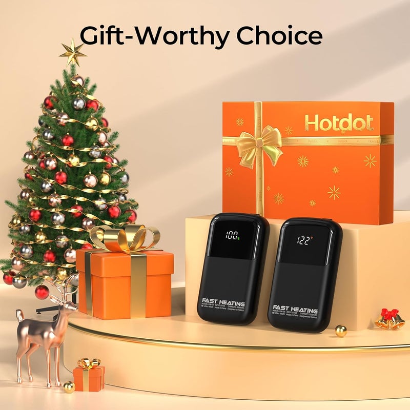 Hotdot Hand Warmers Rechargeable 2 Pack, 3 Heat Levels (104–121°F), Real-Time Temp & Battery Display, Electric Hand Warmers, Fast Heating, Fits in Gloves/Pocket, Gifts for Women & Men - Image 2
